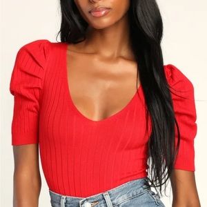 Bright Red Puff Sleeve Bodysuit